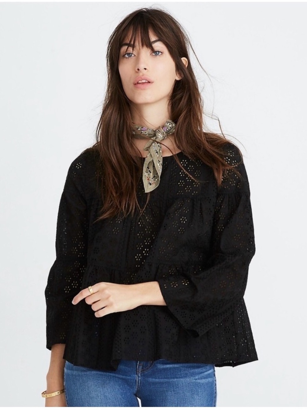 Madewell Black Eyelet Button-back Top